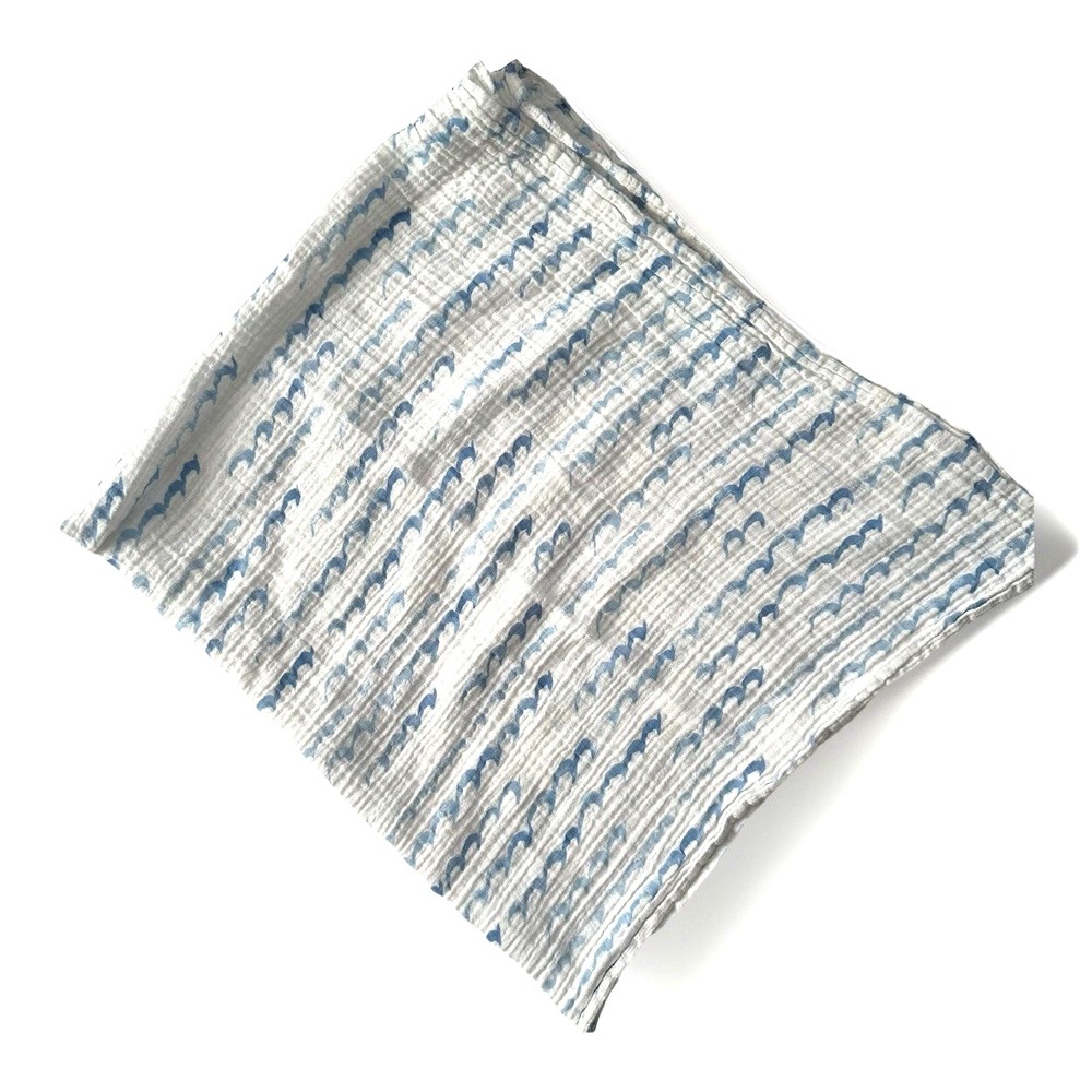 Little Unicorn Baby Blanket White Blue Waves Cotton Muslin Swaddle Lovey